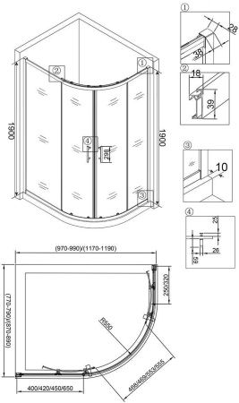 Душевой угол Veconi Rovigo RV-08B, 1200x900x1900, черный, стекло прозрачное, RV08B-12090-01-C3