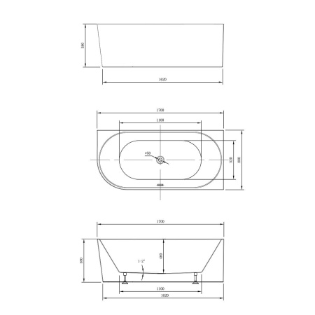 Ванна акриловая Vincea VBT-402-1700R, 1700*800*580, цвет белый, правая, слив-перелив в комплекте