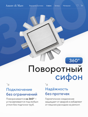 Трап для душа Amore di Mare Picco SD-15, 150х150 мм, оборачиваемый под плитку, хром