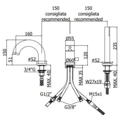 Смеситель на борт ванны Paffoni LIGHT LIG047NO