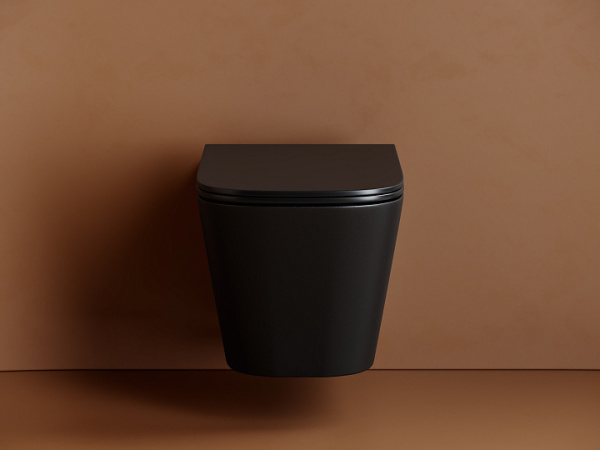 Подвесной унитаз Ceramicanova Union Торнадо безободковый, с ультратонким сиденьем с микролифтом и функцией быстрого снятия, с креплением скрытого монтажа, цвет черный матовый CN4009TMB