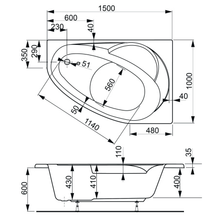 Акриловая ванна VAGNERPLAST FLORA 150x100 left
