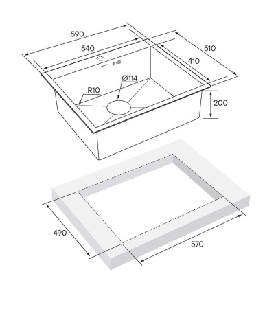 Мойка Paulmark KRONER 59 PM215951-BS 510х590х200 мм, нержавеющая сталь, нержавеющая сталь