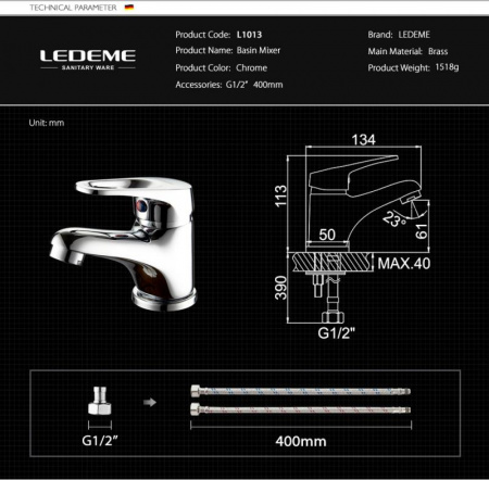 Смеситель для умывальника Ledeme H13 L1013