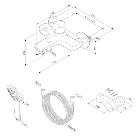 Смеситель для ванны и душа AM.PM X-Joy S F85B15000 c душевым набором