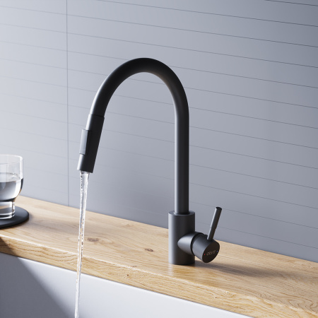 D3007522 Logic Кухонный смеситель Dorff  с вытягивающимся изливом, черный