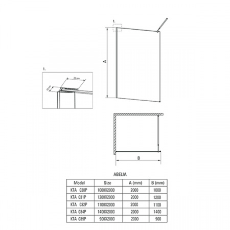 Душевая стенка Deante Abelia Walk-In KTA_039P стекло прозрачное 90х200см