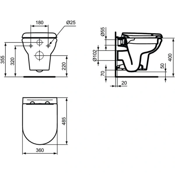 Унитаз подвесной Ideal Standard Exacto Rimless R002601, с сидением Soft-close