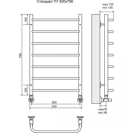Полотенцесушитель Terminus Стандарт П7 500х796