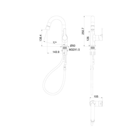 Смеситель для раковины с выдвижным изливом WONZON & WOGHAND, Черный матовый (WW-FE01L212-MB)