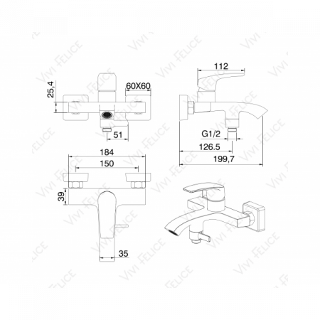 Смеситель для ванны с душем Felice 0340