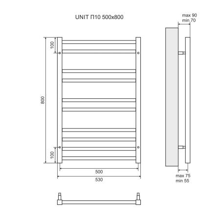 Полотенцесушитель электрический Lemark Unit П10 LM45810EBL 500x800, левый/правый, черный