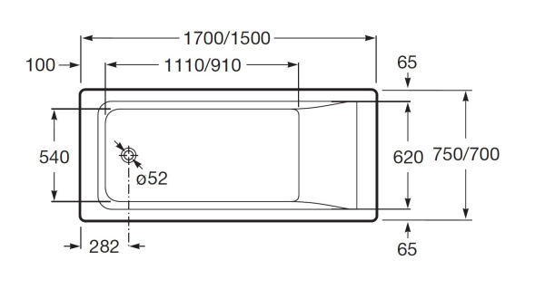 Ванна акриловая Roca Easy прямоугольная 170x70x45, Z.RU93.0.290.5