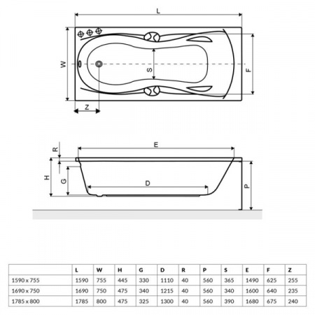 Акриловая ванна Excellent Canyon ll 170x75 WAEX.CNN17WHC
с ножками NWE-64