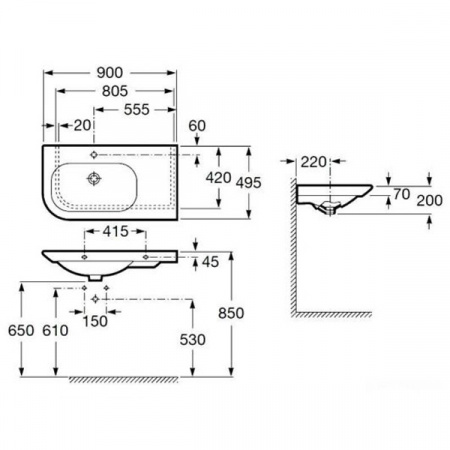 Умывальник Roca Nexo 90x50 правый (327648000)