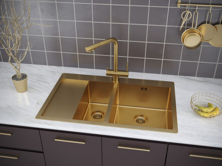Мойка Paulmark KRONER 78/2SF PM227851-BGR 510х780х200 мм, нержавеющая сталь, брашированное золото