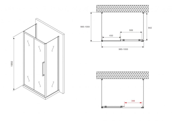 Душевой уголок ABBER Schwarzer Diamant AG30100MH-S100M-S100M