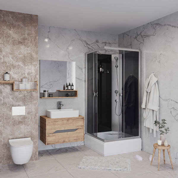 Душевая кабина Niagara Eco E90/26Q/TN/BK (90х90х195) средний поддон(30см),стекло тонированное,4 места