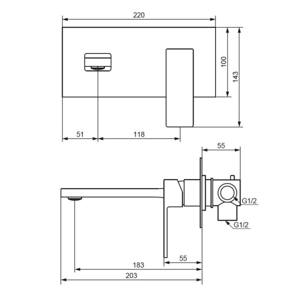 530260000 Gala Смеситель для умывальника Damixa монтируемый в стену, хром