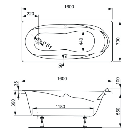Акриловая ванна VAGNERPLAST KLEOPATRA 160x70