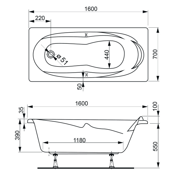 Акриловая ванна VAGNERPLAST KLEOPATRA 160x70