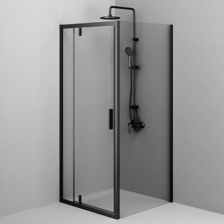 W90G-404-9090-BT Gem Душевое ограждение AM.PM квадрат, распашн дверь 90x90 мат черный, стекло прозрачное