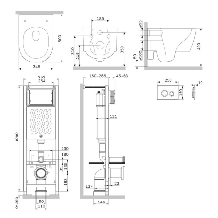 IS110101.DX77C1700 ErgoFit Инсталляция с клавишей L глянц белый с подвесным унитазом Jupiter без ободка с сиденьем