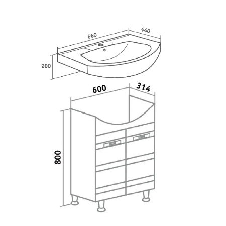 Тумба под раковину Runo  (под умывальник Элеганс 65) Турин 65 (УТ000002093)