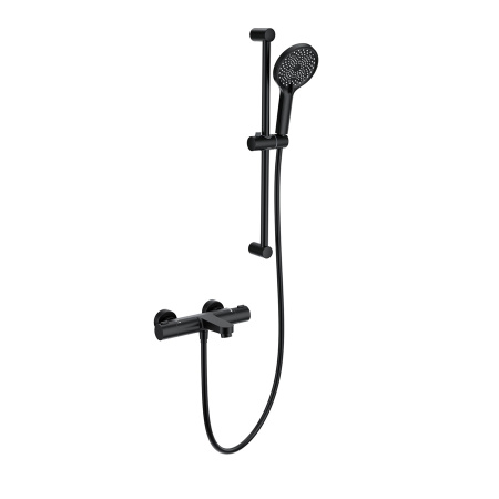 Смеситель для ванны с душевым гарнитуром и термостатом WONZON & WOGHAND, Черный матовый (WW-C2018-A-MB)