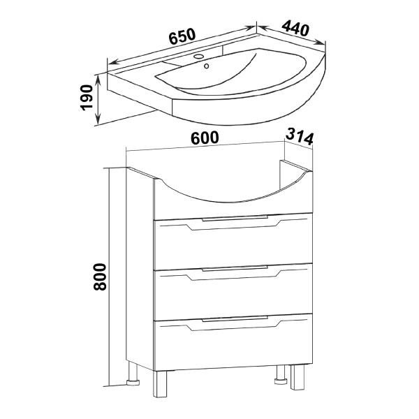 Тумба под раковину Runo  (под умывальник Элеганс 65) Верона 65 (00000001145)