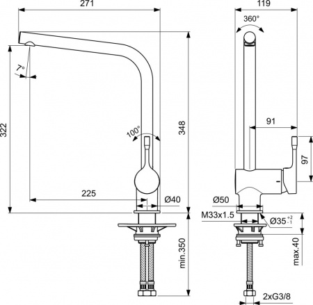 Смеситель для мойки Ideal Standard Ceraline BC174XG черный матовый