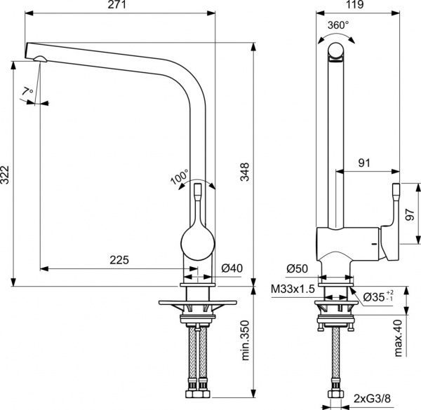 Смеситель для мойки Ideal Standard Ceraline BC174XG черный матовый