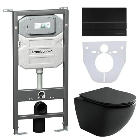 Сет 4 в 1: Инсталляция с кнопкой+унитаз+шумоизоляция Ceramicanova, CN4002_1002W_1000