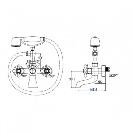 Смеситель для ванны Kaiser Carlson Style 44223-1 Сhrome с шаровым переключателем