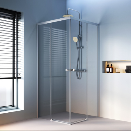 W94G-403-9090-MT Душевое ограждение AM.PM X-Joy Square Slide 90х90, мат хром, прозрачное
