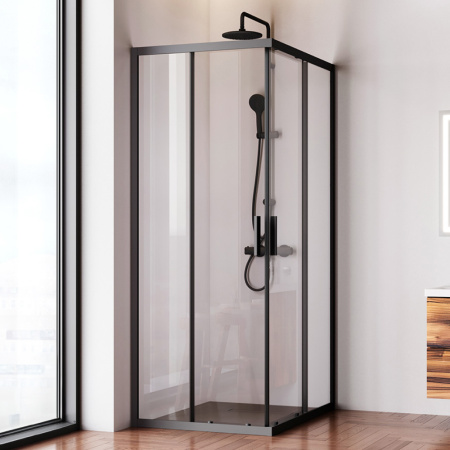 W93G-404-100280-BT Gem S Душевое ограждение AM.PM 100х80 прям.,стекло прозрачное, профиль черный мат.,без поддона