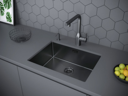 Мойка Paulmark NEXT 58 UNI PM215844-GM 440х580х200 мм, нержавеющая сталь, вороненая сталь