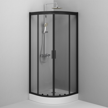 W90G-401-080BT Душевое ограждение AM.PM Gem 1/4 Rond 80x80 стекло прозрачное, профиль черный матовый
