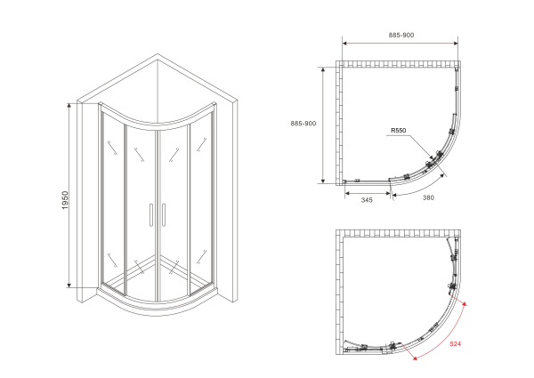 Душевой уголок ABBER Schwarzer Diamant AG01090M