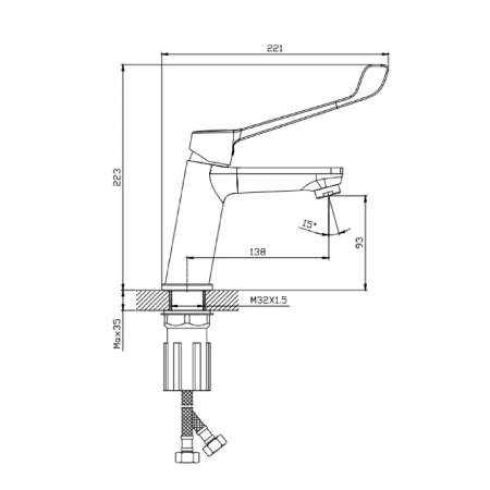 Смеситель для раковины с хирургической ручкой  Splenka S08.10, хром