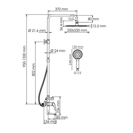 Душевая система со смесителем WasserKRAFT A171.256.207.PG