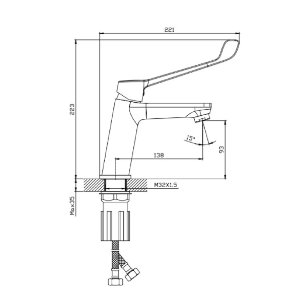 Смеситель для раковины с хирургической ручкой  Splenka S08.10, хром