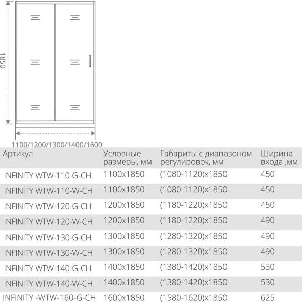 Душевая дверь складная Good Door INFINITY WTW-110-C-CH