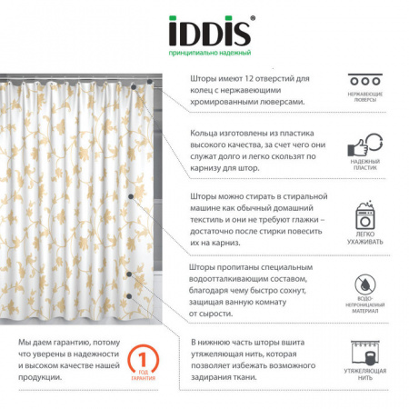 Шторка для ванной IDDIS Basic SCID131P 200х200