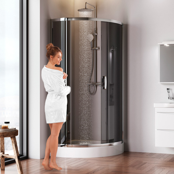 W83G-315-090CG64 Like Solo Slide Душевое ограждение AM.PM 90x90, стекло тонированное, профиль матовый серый