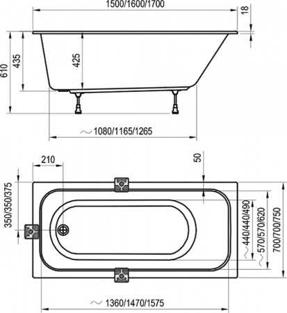 Акриловая ванна Ravak Chrome Slim 170х75 C741300000