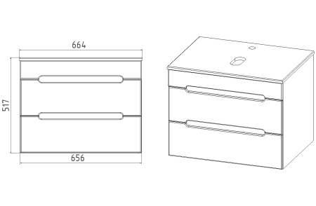 Тумба VIANT "Марсель" 2 ящика со столешницей L66 подвесная графит 502х664х516 (VMAR66NG-T2YP)