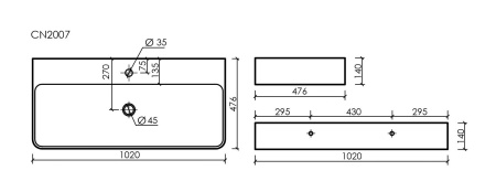 Умывальник Ceramicanova AURA с 1 отверстием для смесителя, без перелива 1000*470*135мм, Белый, CN2007