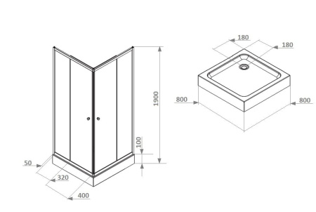 Душевой уголок PARLY ZFQ81  с поддоном 80х80х190