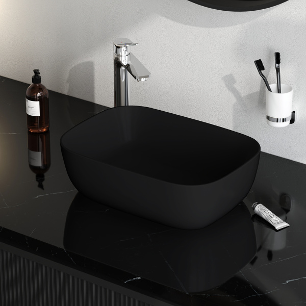 M8FWCC10450BM Func Раковина накладная AM.PM, прямоугольник, 45 см, цвет черный матовый